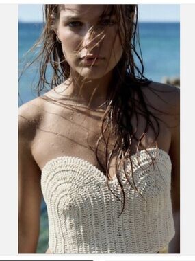 Zara Cream Crochet Strapless Top